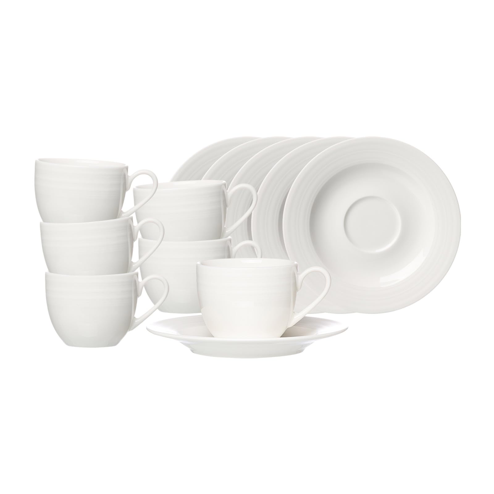 Ritzenhoff & Breker Levi Espressotassen mit Untertassen 6er Set, 90 ml, Espresso-Set für 6 Personen mit feinem Rillenrelief, Skandinavisches Design, Porzellan, Weiß