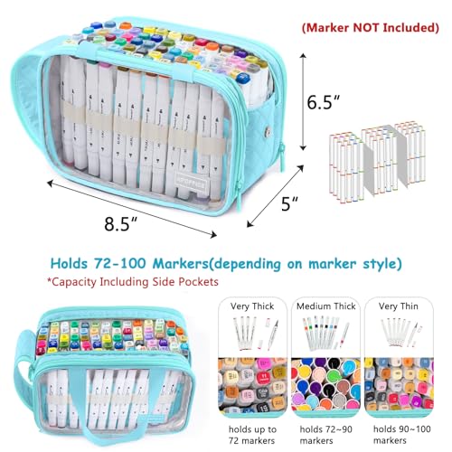 Image of Marker Organizer Case - Holds 72-96Markers | Portable Art Marker Storage Bag with Clear View Panels & Removable Dividers | Marker Holder for Alcohol Markers, Pens, Craft Supplies(Case Only)