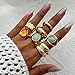 Chunky Gold Rings for Women,Vintage Rhinestone Stackable Knuckle Rings Set Statement Irregular Adjustable Rings Minimalist Fashion Beach Jewelry (Gold1)