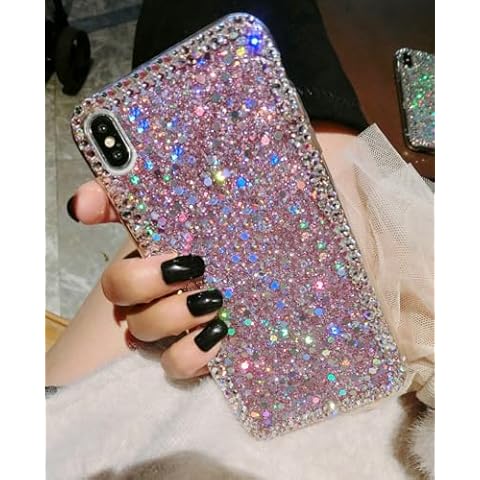 Accgoal for iPhone XR Case,for iPhone XR Glitter Sparkle Bling Case for Girly Women,Rhinestone Bumper Protective Pink Cover for Apple iPhone XR (Pink) Cover