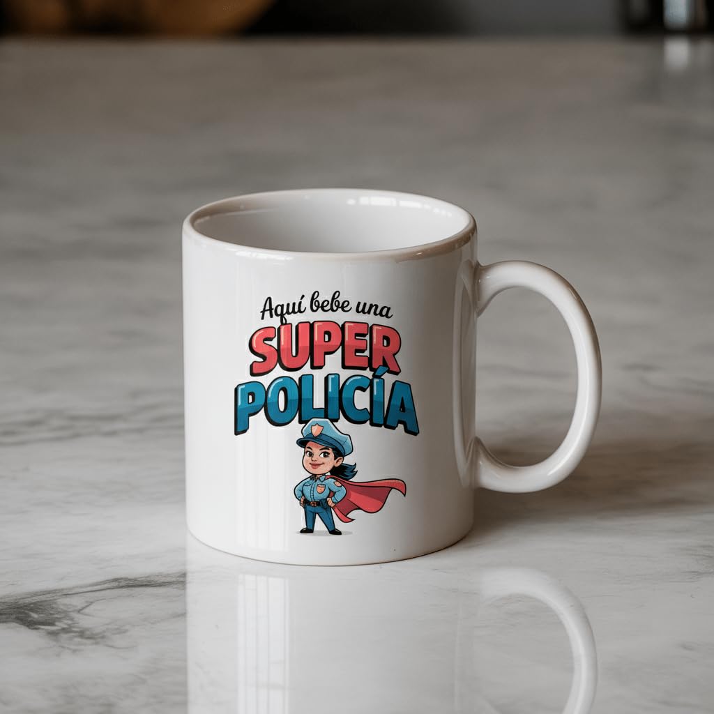 Taza SUPER POLICÍA – Regalo Original para POLICÍA | Taza de Cerámica 325ml con Diseño Superhéroe | Apta Microondas y Lavavajillas — view 5