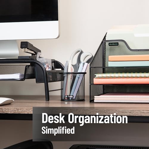 Mind Reader Pen and Accessories Holder, Desktop Organizer, Office, Metal Mesh, 3.5" L x 3.5" W x 3.75" H, Set of 3, Black - Image 3