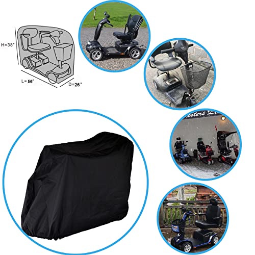 Upgraded Mobility Scooter Cover, 420D Thicker Oxford Fabric, Scooter Cover Waterproof Mobility With Waterproof Strip - Water Resistant, Durable With 2 Fixed Buckles By Valchoose (Black) #TOP1