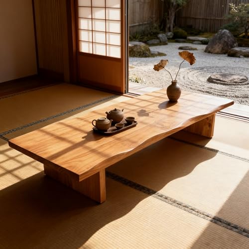 NDDKSII Japanese Floor Table, Solid Wood Low Table for Apartment Living, Multi-Functional Coffee Table for Small Spaces, No Tools Assembly Required (55.12in × 23.62in × 13.78in)