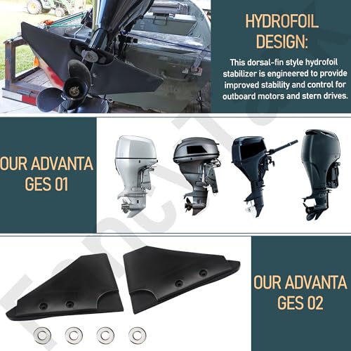 Image of Hydrofoil for Outboard Motor 5-150 HP, Boat Stabilizer Whale Tail Cavitation Plate, Marine Hydrofoil Board with Stainless Steel Bolts for Yam-aha Mer-cury Hon-da, PA66 Plastic (Black)