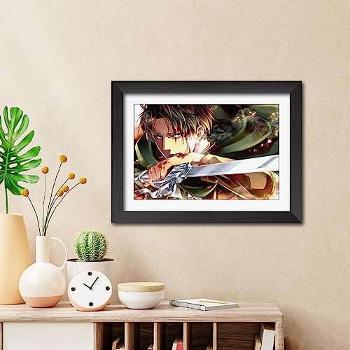 Image of TenorArts Levi Ackerman Poster Attack on Titan Anime Laminated Posters Photo Frame Painting with Matt Finish Black Textures (12inches x 9inches)