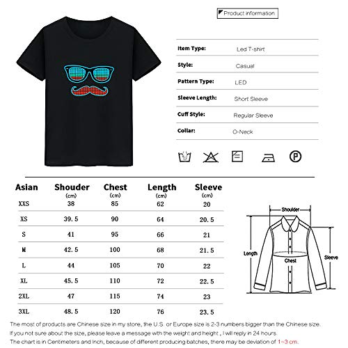 Andoer T-shirt LED Flash ativado por voz para homem e mulher festa Rock Disco Night Club