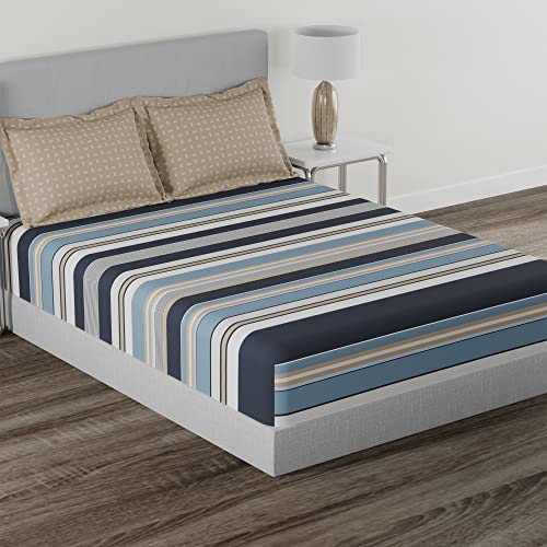 Image of myTrident Home Essential Stripe Collection 144 TC, 100% Cotton Bedsheet with 2 Pillow Cover, King Size - 274 x 274 cm, Astor
