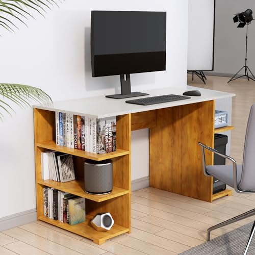 Image of Bniture Wooden Study Table for Home | Engineered Wood Study Table with Side Shelf Storage | Multi Purpose Computer Desk for Writing & Study | Laptop Table for Study Room | Giant Wood & Frosty White