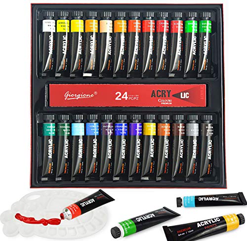 Magicdo Acrylic Paint Set Non-Toxic Acrylic Paints with Palette, Perfect for Canvas Painting, Rock, Wood, Rich Pigments Professional Quality for Kids Adults Artists Beginner Students(24 ColorsÃ—0.4oz)
