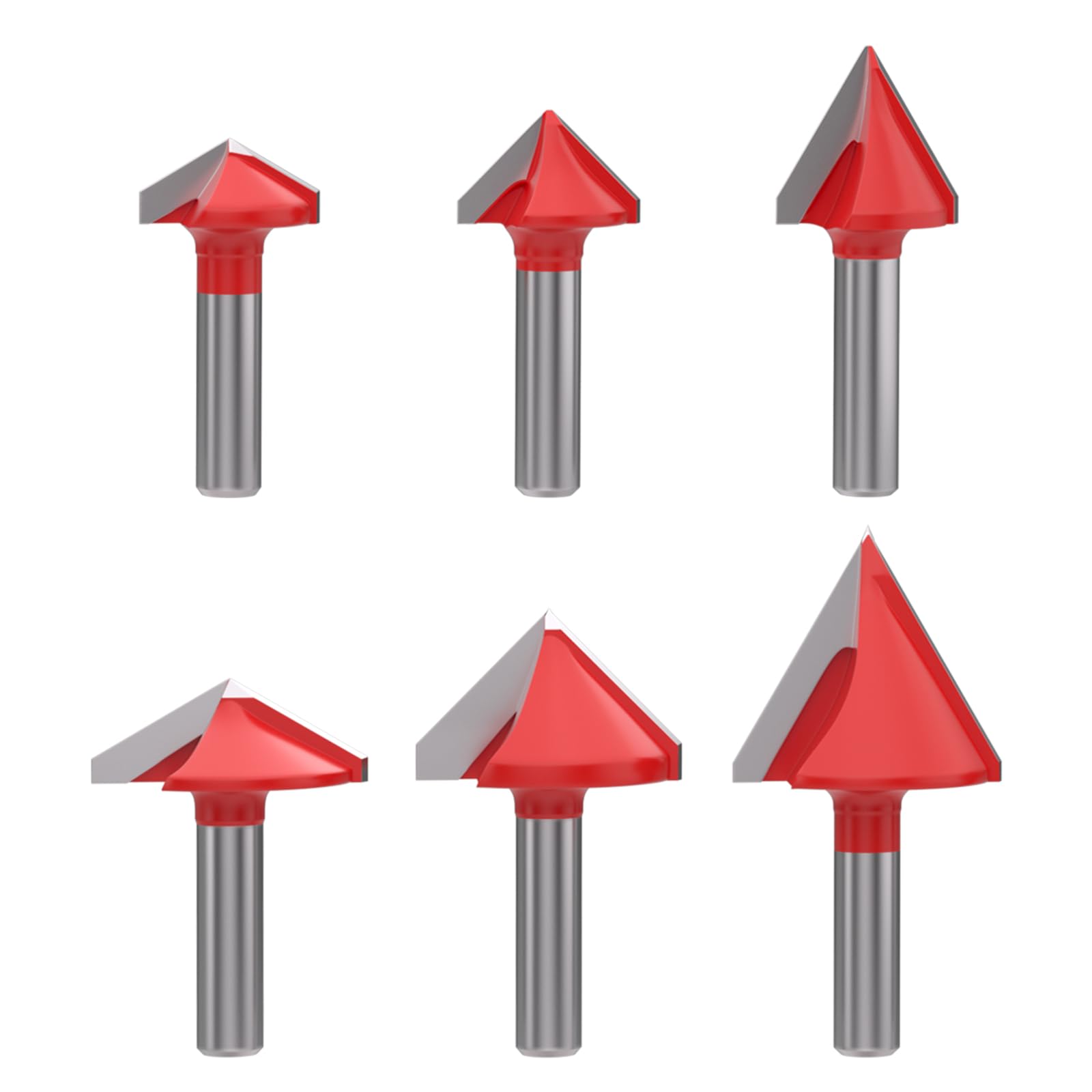APIELE Lot de 6 fraises à rainure en V 3D CNC 8 mm - Rainure en V 60 °/90 °/120 ° - Embouts de routeur à rainure en V pour couper, fender, graver et finir des projets de bois pour le travail du bois
