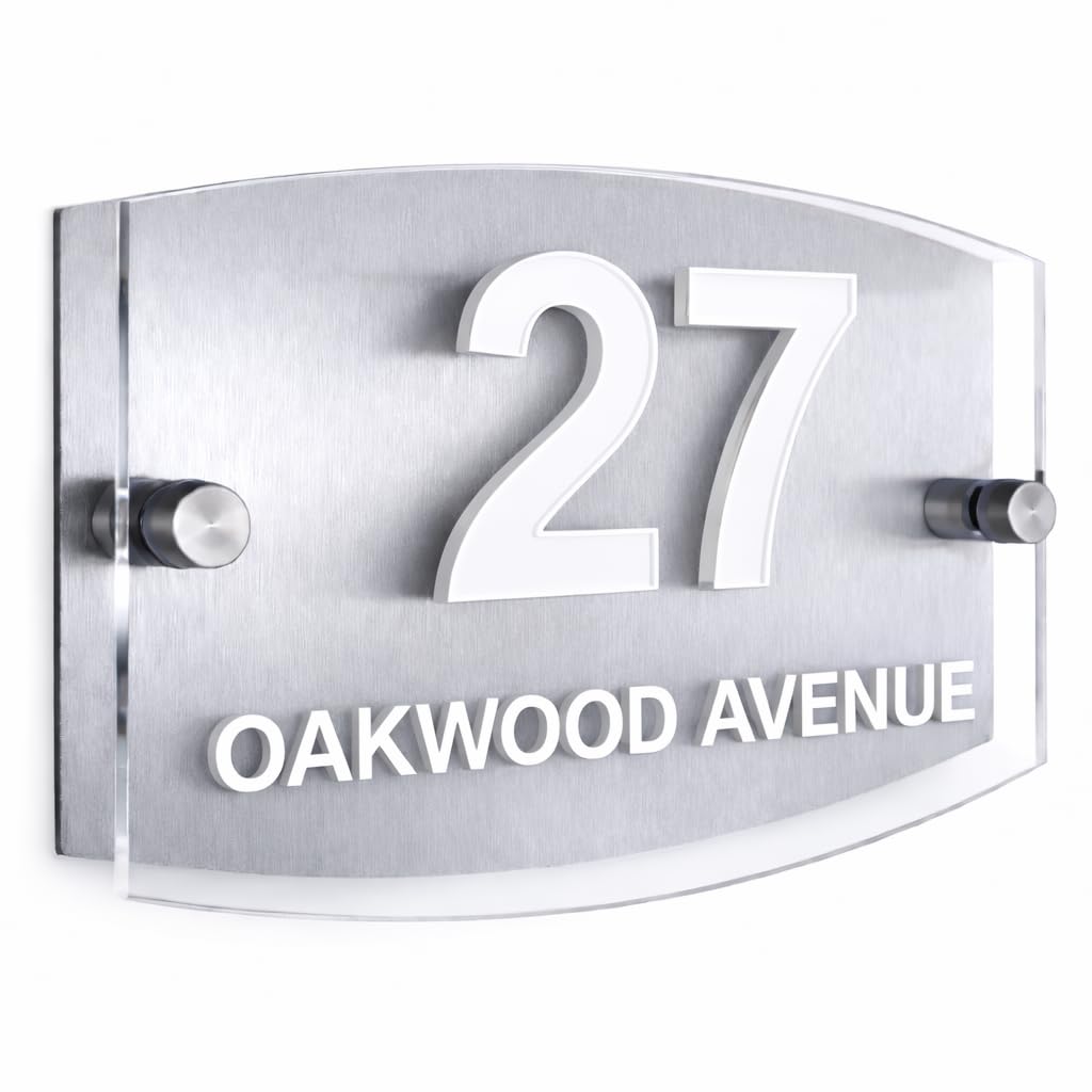 REAL 3D House Numbers Plaques Personalised 3D Door Numbers Street Names Outdoor Signs Customised Dual Layer Plaque (White)