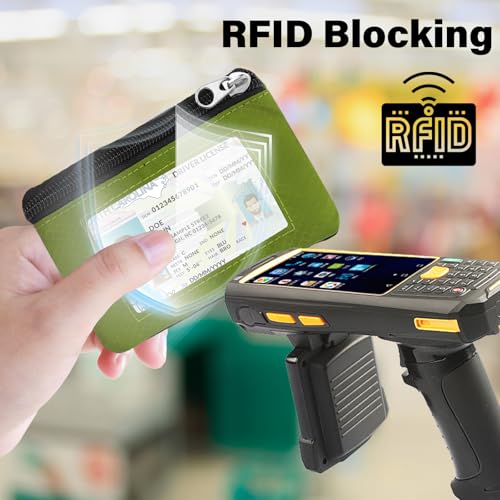 Image of Minimalist RFID Wallet with Lanyard, Multi-functional ID Case with 2 Zipper Pockets and Key Chain for Men and Women, Tactical Badge Pouch Cards Holder, Coin Purse for Travel Sports - Grass Green