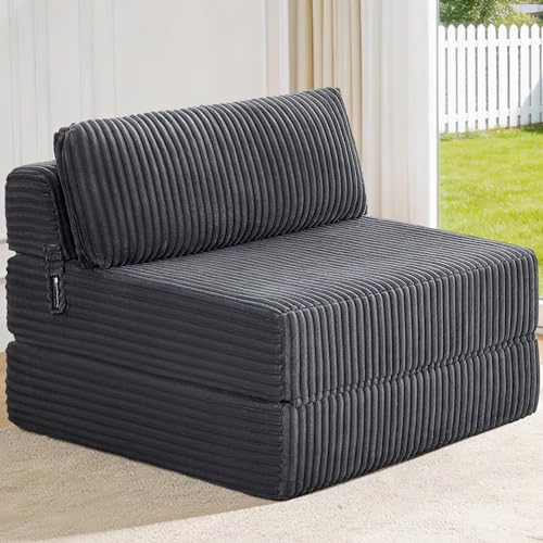 Image of Convertible 4-in-1 Folding Sofa Bed Boneless Sleeper Chair Couch Foldable Chaise Lounger & Mattress Pocket Coils+Foam Medium Support, Portable No Assembly for Living Room /Bedroom, Twin XL