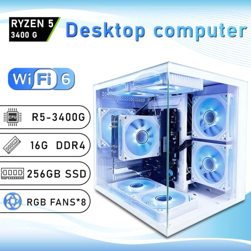 Image of suevery Desktop Computer, AMD R5 DDR4 16GB RAM | Ryzen5 4 Cores, 3.7G Up to 4.2G, 256GB SSD, Wi-Fi 6, Tower Gamer, Pre built Gaming PC Desk top Computers