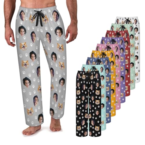 Customized Gifts for Men Women - Custom Heart Funny Dog Cat Pajama Pants - Custom Valentines Mens PJ Pants with Face on Them2