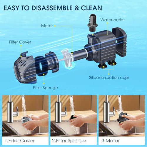 Image of Ultra Quiet Submersible Water Pump 120GPH Size 2.8Lx2.1Wx2.3H in | Water Pump with Dry Burning Protection, 5ft Cord, 3ft High Lift for Fountains, Waterfall, Hydroponics, Aquariums KF202
