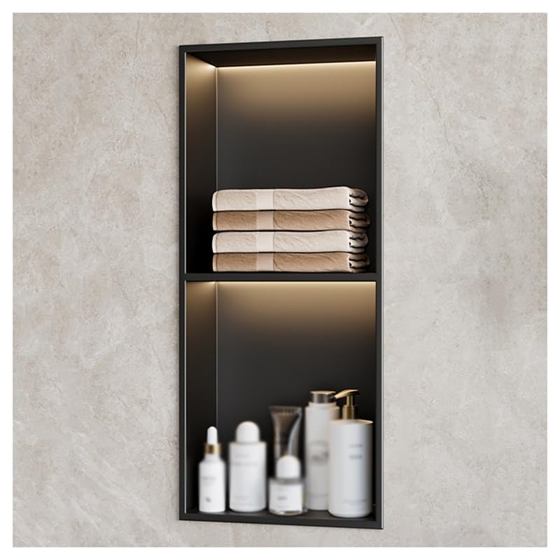 Nicho de Pared de Acero Inoxidable, nicho de Ducha Empotrado con luz LED, Estante Organizador Impermeable para Almacenamiento en el baño, no Necesita Azulejos (Negro, 70 x 28 x 12,5 cm)