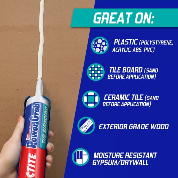 Image of Loctite Power Grab Tub Surround Construction Adhesive, 9 fl oz, Cartridge (12 Pack)