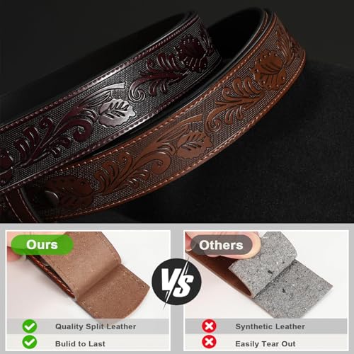 SANSTHS 2 Pack Western Belts for Men without Buckle, Cowboy Belt for Buckle Western Leather Belt Straps for Jeans2