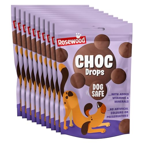 Rosewood Choc Drops for Dogs - Dog Safe Chocolate Treat with Added Vitamins Cocoa Free Training Treats for Small Medium Large Dogs & Puppies (Case of 10 x 200g)