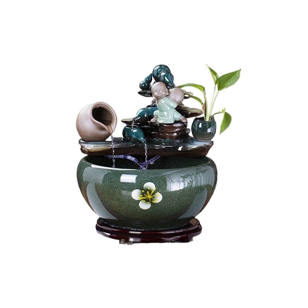Fontaine d'intérieur artisanale en céramique avec aquarium nénuphars
