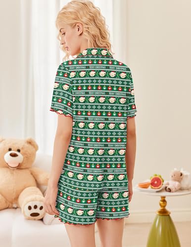 Image of Ekouaer Button Up Pajamas Set for Women Short Sleeve Ribbed Knit Sleepwear 2 Piece Pjs Shorts Set