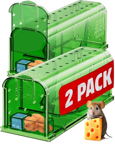 Motel Mouse Humane Mouse Traps No Kill Live Catch and Release 2 Pack - Reusable, Easy to Use & Clean, No Touch Release, Sensitive Includes Cleaning Brush, Instruction Manual & Video - Mousetrap Indoor