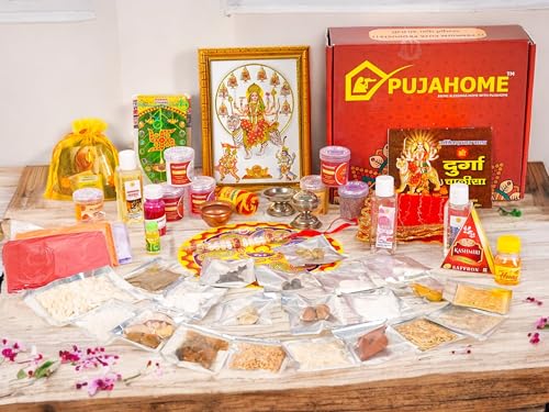 Image of Navratri Puja Samagri Kit /Navdurga Puja Kit for Durga Pujan | Navratri Poojan Kit | Ghat sthapna Poojan Kit| Maa Laxmi-Ambe-Durga(50 Items)