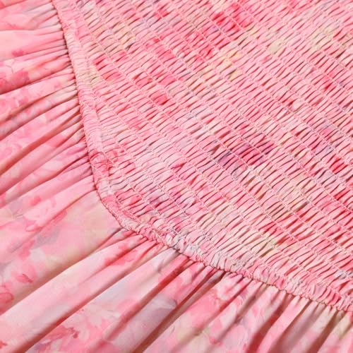 Image of Scarlet Darkness Floral Dress for Women Summer Puff Sleeve Square Neck A Line Flowy Wedding Guest Tea Party Dresses