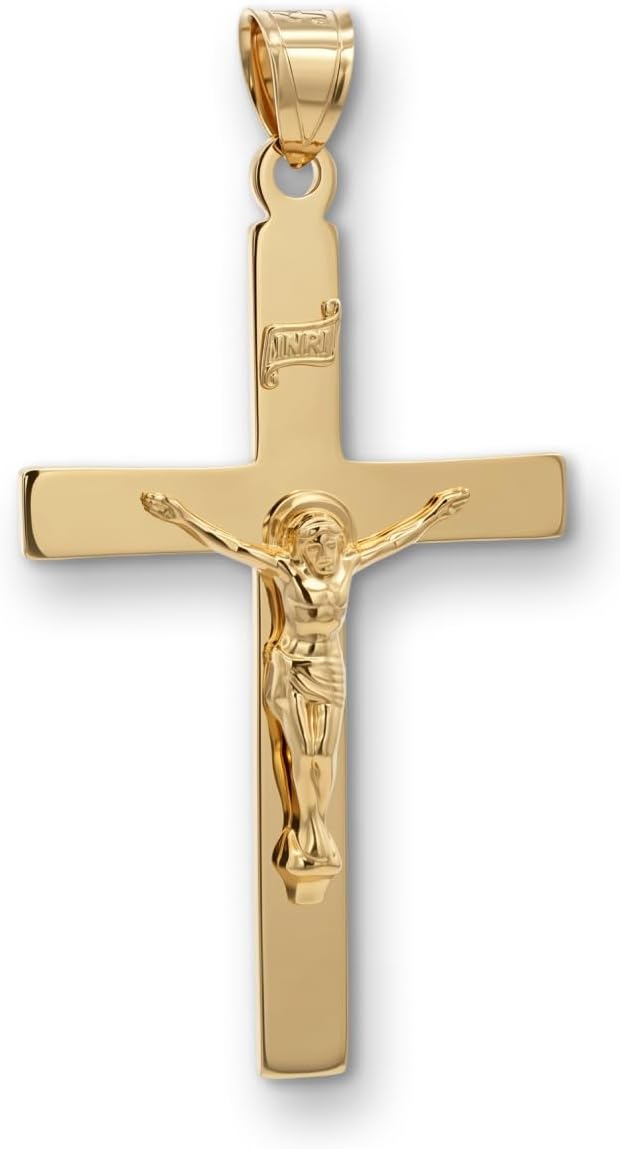 Cross+Crown Premium 14K Gold Crucifix Necklace for Women & Men, Durable Double-Bonded 14K Yellow Gold Crucifix to Avoid Tarnishing, Authentic Crucifix Pendant for Men & Women with Premium Jewelry Box, Handcrafted in the USA