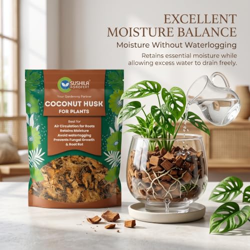Image of Sushila Agrofert Coconut Husk 1Kg Natural Low EC Coco Chips Soil Enhancer for Gardening Eco-Friendly Potting Mix Orchid Houseplant Root Aeration Moisture Retention