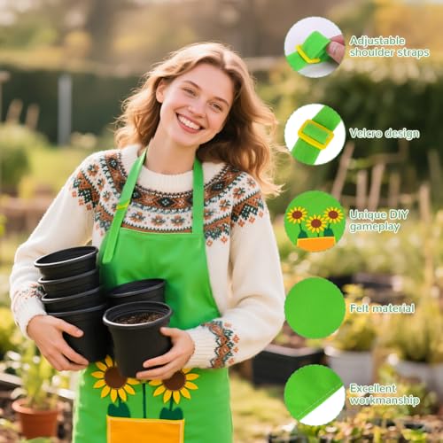 Alaoo Gärtnerschürze, DIY Gartenschürze Kostüm, Grün Gärtnerin Kostüm mit Sonnenblumen- und Wiese Applikationen, Unisex Design für Karneval und Mottopartys (Kinder)