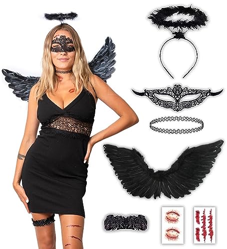 Ángel Negro Disfraz – Disfraz Halloween Mujer – Adulto y Adolescente Talla Única – Popular 2023 disfraz
