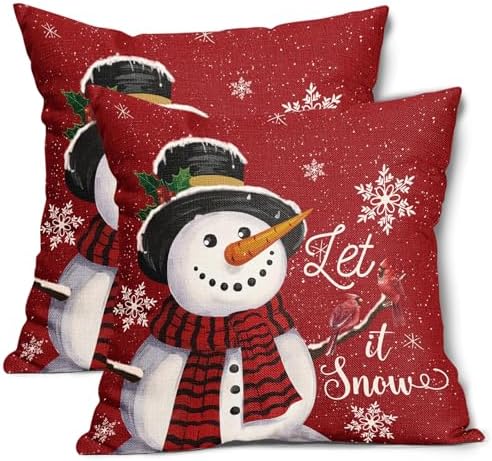 Amazon.com: Kawani Christmas Red Pillow Covers 18X18 Inch Xmas Snowman ...