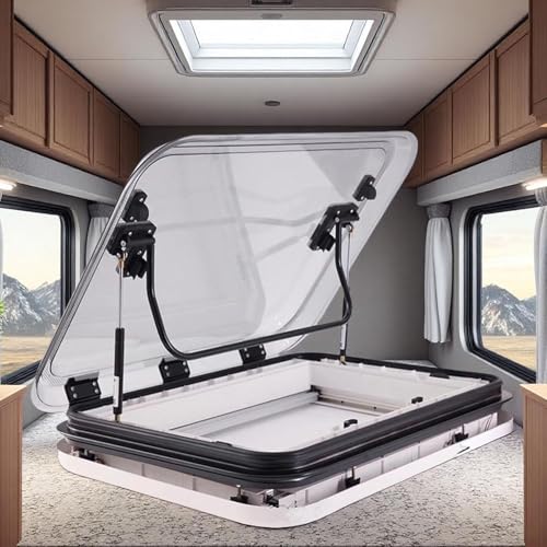 PioMue Fenêtre de Toit pour Camping-Car/Caravane, découpe 50/70/80 x 50 cm, avec éclairage LED, puits de lumière et Pare-Soleil. 50 * 50cm/19.69 * 19.69in