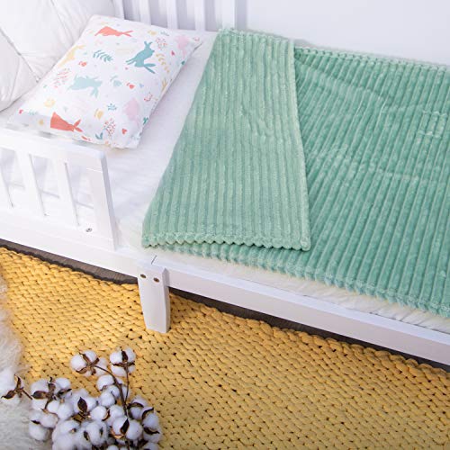 Ntbay Plush Flannel Oversized Baby Blanket, 50X60 Inches Soft And Warm Toddler Blanket With Striped Texture Nursery Bed Blanket For Stroller, Crib, Travel, Baby Gift, 50"X60", Mint #TOP4