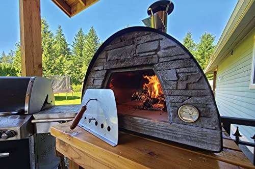 Authentic Pizza Ovens Maximus Black Wood-Fired Portable Outdoor Pizza Oven, Handmade in Portugal, Stainless Steel Chimney, Pizza Peel, Thermometer, Extra Floor Tile & Baking Dish Included