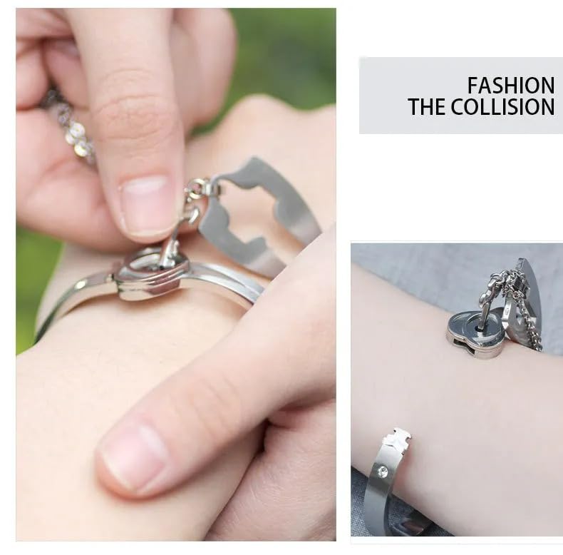 925 Sterling Silver Set of Lock Bracelet and Key Necklace - 14K Yellow Gold Lock Bracelet and Key Pendant Chain Necklaces - Heart Lock and Key Jewelry Merchandise for Women and Men3