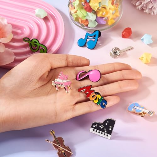 Image of 9Pcs Music Theme Enamel Pins, Musical Instrument Alloy Brooches, Colorful Guitar Piano Violin Word Musical Note Brooch Badges for Music Lovers Backpack Bags Hats Clothes Decor Supplies