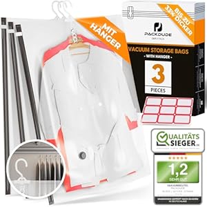PACKDUDE Hängende Vakuumbeutel für Kleidung, 3 Stück
