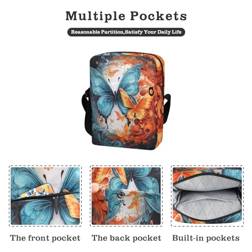 Crossbody Bag Fire Flame Ice Butterfly Messenger Bag for Women Men Purse Shoulder Bag Satchel Bag with Adjustable Strap 214A48652