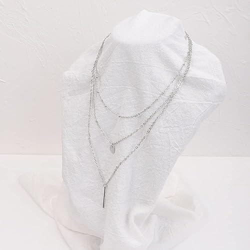 Miniatura 5 de JWICOS Collar de cadena larga multicapa de oro simple para mujeres y niñas, colgante de barra minimalista, collar largo vertical Lariat