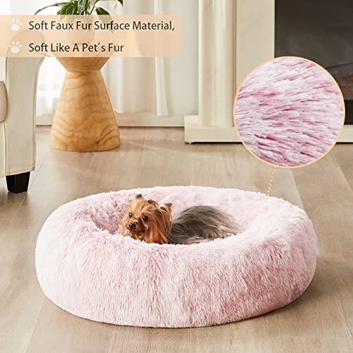 Wnpethome Calming Dog Bed Cat Bed Donut, Faux Fur Pet Bed Self-Warming Donut Cuddler, Comfortable Round Plush Dog Beds (24 X 24 X 8 Inch, Light Pink) #TOP1