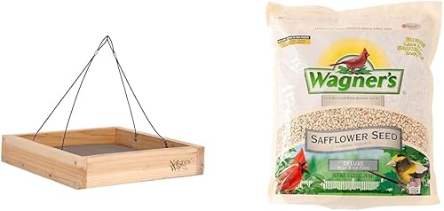 Nature's Way Bird Products CWF3 - Bandeja de cedro para pájaros de 12 x 12 pulgadas y Wagner's 57075 con semillas de cártamo para aves silvestres,