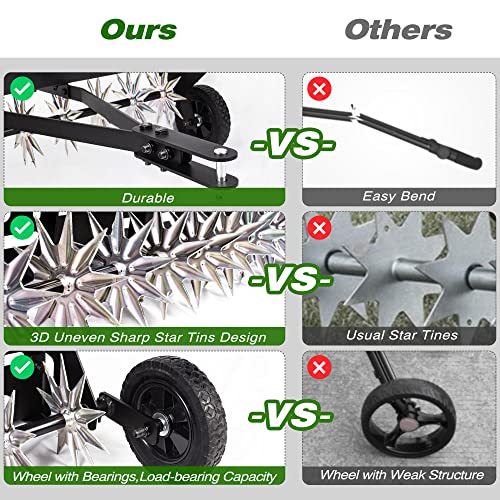 Suchtale 40-Inch Tow Behind Spike Aerator with Galvanized Steel Tines, Durable Lawn Aerator Soil Penetrator Spikes Tractor with Extra-Wide Tow Bar for Lawn and Farm, Black