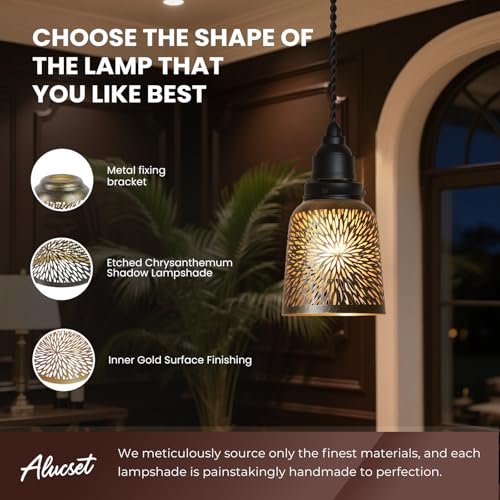 Image of Ceiling Fan Light Covers Replacements Etched Chrysanthemum Metal Lampshade 4 Pack, 1-5 /8 inch Fitter, 5.6 inch Height and 5 inch Diameter Fits for Pendant Light Shade