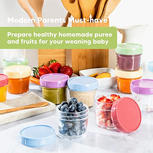 DELA DISCOUNT 514oEA-rd0L 12-Pack Baby Food Glass Containers - 4 oz Leak-Proof, Microwavable, Baby Food Storage Container - Baby Food Storage Containers - Baby Bullet Jars - Freezer, Dishwasher Safe Puree Feeding Jar (Nord)  