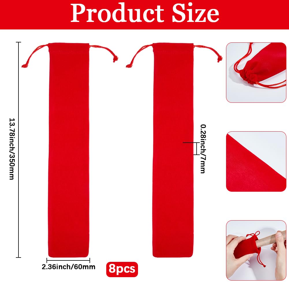 Beebeecraft 8Pcs Flute Storage Bag Velvet Red Drawstring Music Instrument Storage Pouch for Vertical Flutes