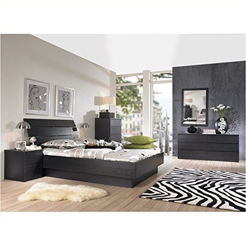 Pemberly Row Modern Contemporary 6 Drawer Wide Double Bedroom Dresser In Black Woodgrain #TOP1